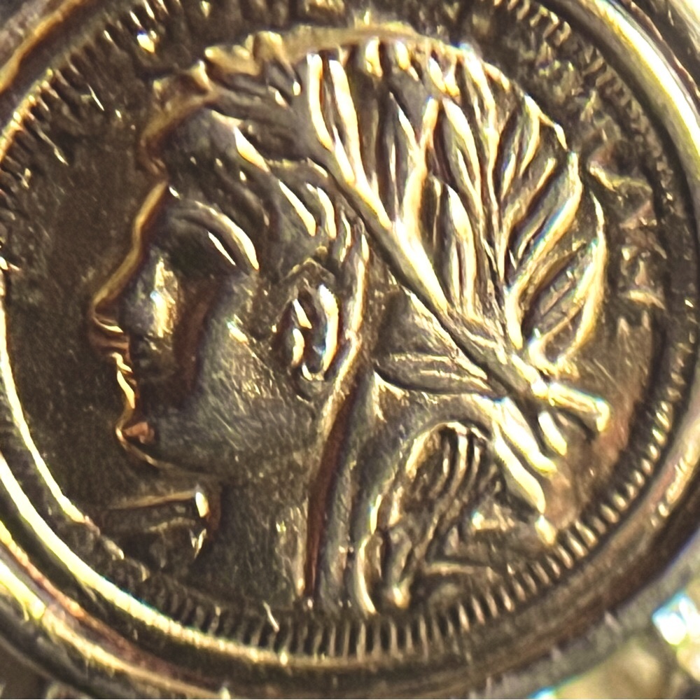Vintage 18 Karat Electroplated Roman Coin Crystal Rin… - Gem
